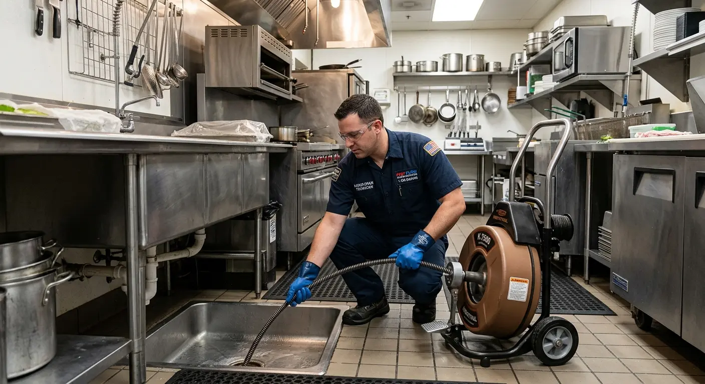 Commercial drain cleaning service in a restaurant kitchen in Wethersfield