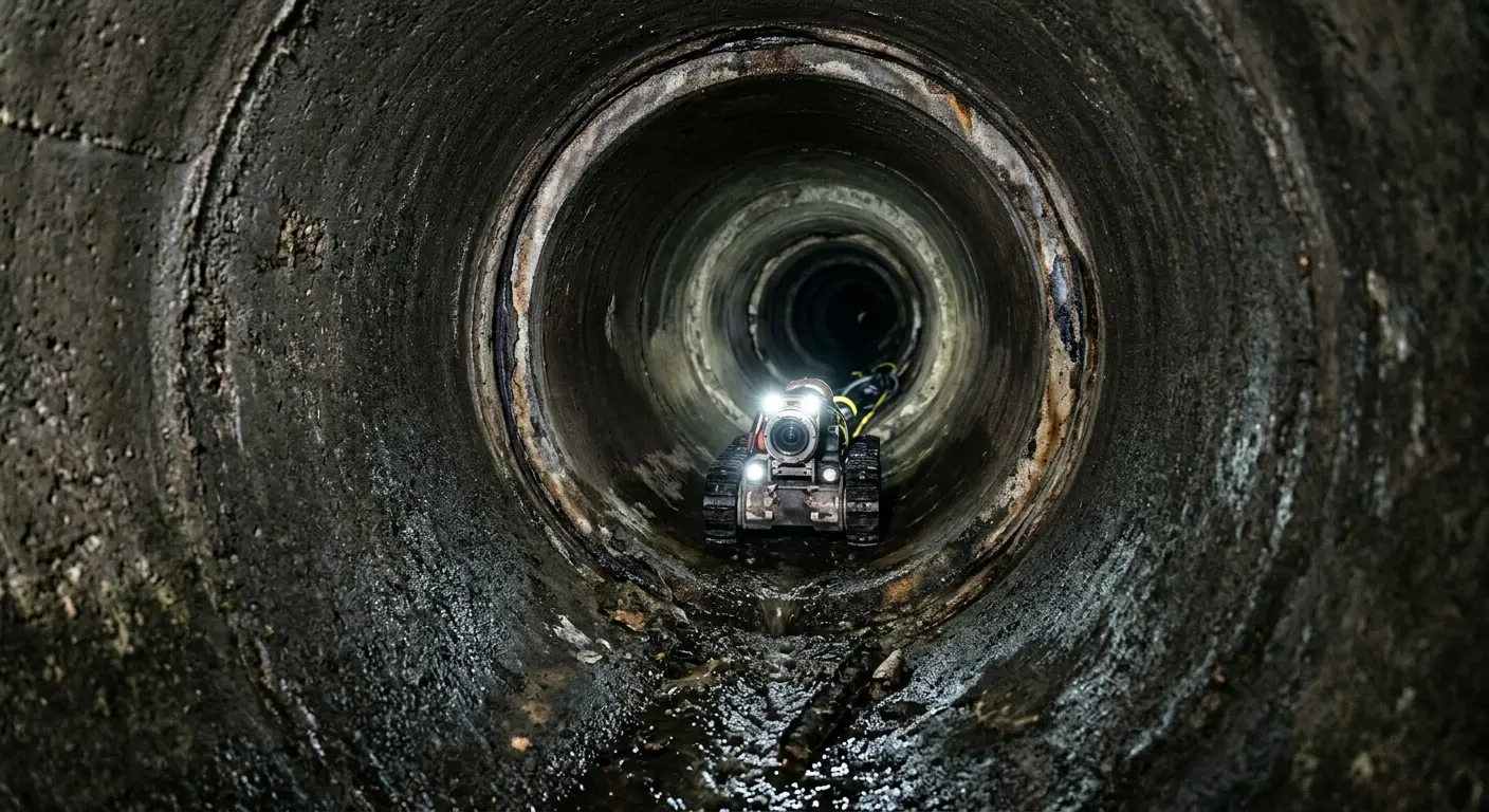 Robotic sewer camera inspecting pipe interior for Drain Snake Service in Wethersfield